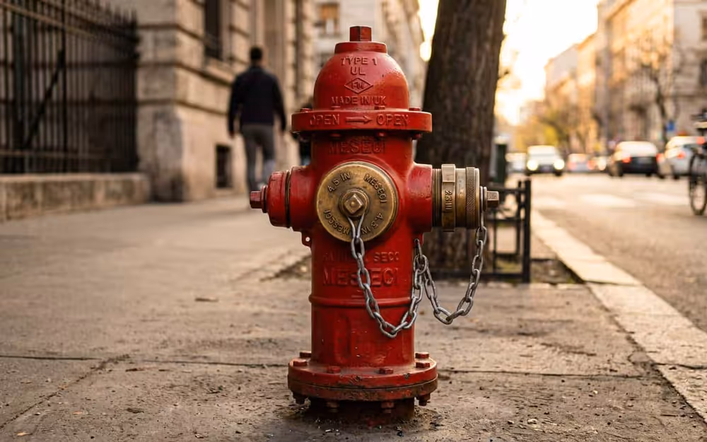 Hidrante contra incendio rojo en la vía pública