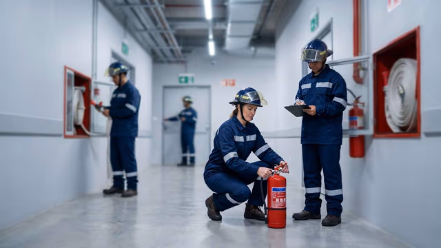 Brigada durante un simulacro de evacuación